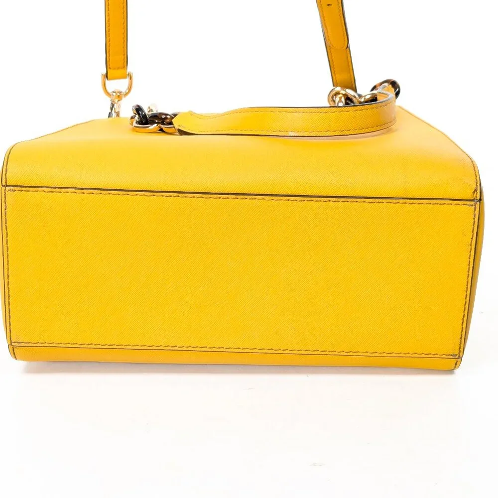 MK MICHAEL KORS Saffiano Leather Satchel Shoulder Strap Bag Yellow - Picture 7 of 16